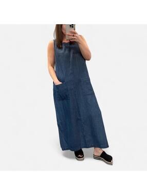 Vintage 90s Denim Maxi Dress Pinafore Loose Fit Minimalist